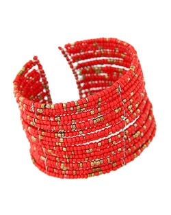 Bohemian Fashion Mini Beads Multi-layer Design Open Design Women Costume Bracelet - Red