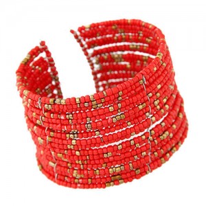 Bohemian Fashion Mini Beads Multi-layer Design Open Design Women Costume Bracelet - Red