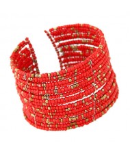 Bohemian Fashion Mini Beads Multi-layer Design Open Design Women Costume Bracelet - Red