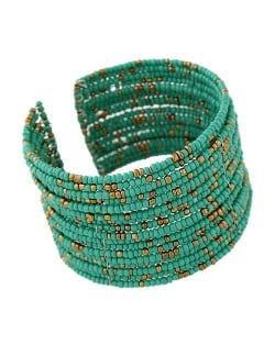 Bohemian Fashion Mini Beads Multi-layer Design Open Design Women Costume Bracelet - Green