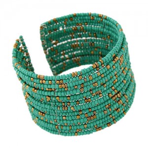 Bohemian Fashion Mini Beads Multi-layer Design Open Design Women Costume Bracelet - Green