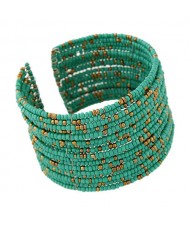 Bohemian Fashion Mini Beads Multi-layer Design Open Design Women Costume Bracelet - Green