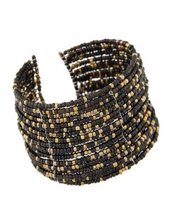 Bohemian Fashion Mini Beads Multi-layer Design Open Design Women Costume Bracelet - Black