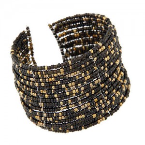 Bohemian Fashion Mini Beads Multi-layer Design Open Design Women Costume Bracelet - Black