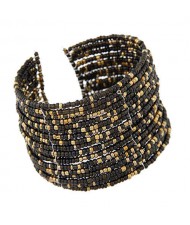 Bohemian Fashion Mini Beads Multi-layer Design Open Design Women Costume Bracelet - Black