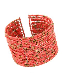 Bohemian Fashion Mini Beads Multi-layer Design Open Design Women Costume Bracelet - Pink
