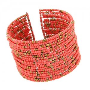 Bohemian Fashion Mini Beads Multi-layer Design Open Design Women Costume Bracelet - Pink
