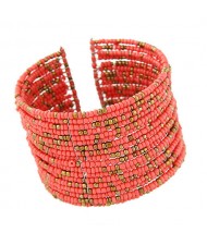 Bohemian Fashion Mini Beads Multi-layer Design Open Design Women Costume Bracelet - Pink