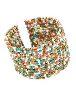 Bohemian Fashion Mini Beads Multi-layer Design Open Design Women Costume Bracelet - Multicolor