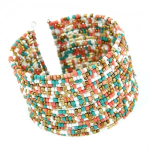 Bohemian Fashion Mini Beads Multi-layer Design Open Design Women Costume Bracelet - Multicolor