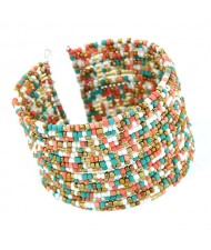 Bohemian Fashion Mini Beads Multi-layer Design Open Design Women Costume Bracelet - Multicolor