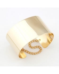 Glossy Surface Design Wide Style Women Bold Fashion Costume Bracelet - Golden