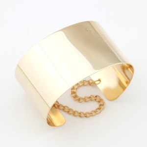 Glossy Surface Design Wide Style Women Bold Fashion Costume Bracelet - Golden