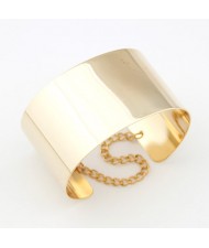 Glossy Surface Design Wide Style Women Bold Fashion Costume Bracelet - Golden