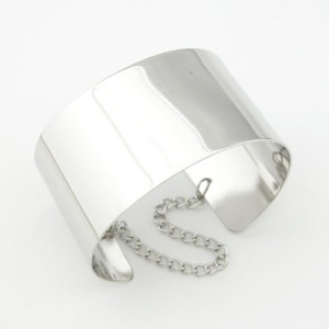Glossy Surface Design Wide Style Women Bold Fashion Costume Bracelet - Silver