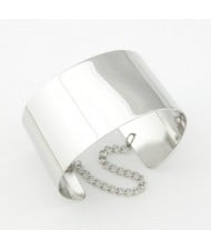 Glossy Surface Design Wide Style Women Bold Fashion Costume Bracelet - Silver