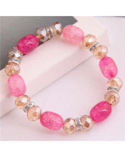 Korean Fashion Artificial Turquoise and Crystal Mixed Style Women Costume Bracelet - Pink