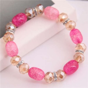 Korean Fashion Artificial Turquoise and Crystal Mixed Style Women Costume Bracelet - Pink