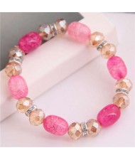Korean Fashion Artificial Turquoise and Crystal Mixed Style Women Costume Bracelet - Pink