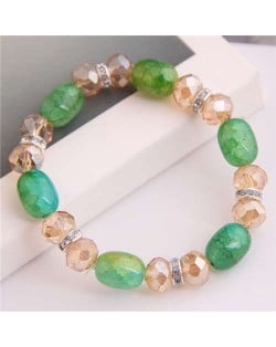 Korean Fashion Artificial Turquoise and Crystal Mixed Style Women Costume Bracelet - Green