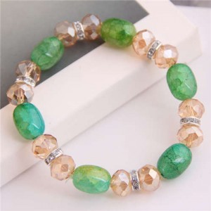 Korean Fashion Artificial Turquoise and Crystal Mixed Style Women Costume Bracelet - Green