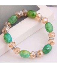 Korean Fashion Artificial Turquoise and Crystal Mixed Style Women Costume Bracelet - Green