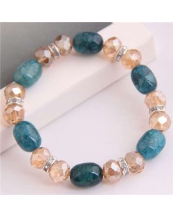 Korean Fashion Artificial Turquoise and Crystal Mixed Style Women Costume Bracelet - Blue