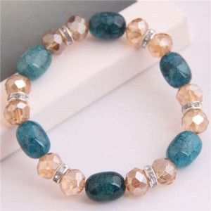 Korean Fashion Artificial Turquoise and Crystal Mixed Style Women Costume Bracelet - Blue