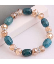 Korean Fashion Artificial Turquoise and Crystal Mixed Style Women Costume Bracelet - Blue