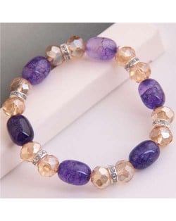 Korean Fashion Artificial Turquoise and Crystal Mixed Style Women Costume Bracelet - Purple