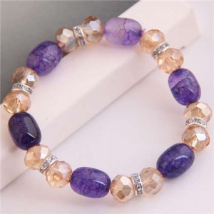 Korean Fashion Artificial Turquoise and Crystal Mixed Style Women Costume Bracelet - Purple