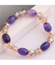 Korean Fashion Artificial Turquoise and Crystal Mixed Style Women Costume Bracelet - Purple