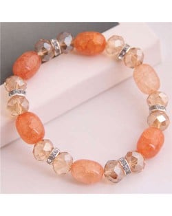 Korean Fashion Artificial Turquoise and Crystal Mixed Style Women Costume Bracelet - Orange