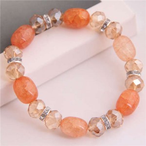 Korean Fashion Artificial Turquoise and Crystal Mixed Style Women Costume Bracelet - Orange