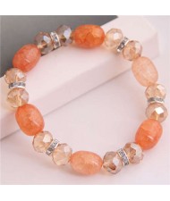 Korean Fashion Artificial Turquoise and Crystal Mixed Style Women Costume Bracelet - Orange