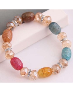 Korean Fashion Artificial Turquoise and Crystal Mixed Style Women Costume Bracelet - Multicolor