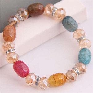 Korean Fashion Artificial Turquoise and Crystal Mixed Style Women Costume Bracelet - Multicolor