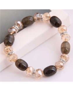 Korean Fashion Artificial Turquoise and Crystal Mixed Style Women Costume Bracelet - Coffee