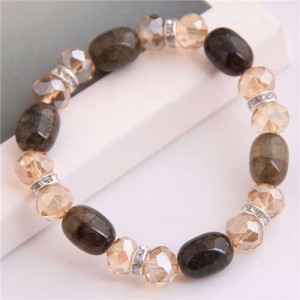 Korean Fashion Artificial Turquoise and Crystal Mixed Style Women Costume Bracelet - Coffee