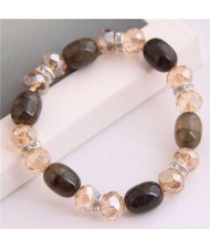 Korean Fashion Artificial Turquoise and Crystal Mixed Style Women Costume Bracelet - Coffee