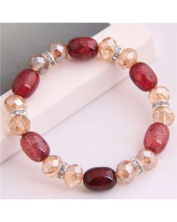 Korean Fashion Artificial Turquoise and Crystal Mixed Style Women Costume Bracelet - Red