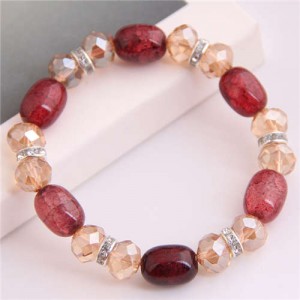 Korean Fashion Artificial Turquoise and Crystal Mixed Style Women Costume Bracelet - Red