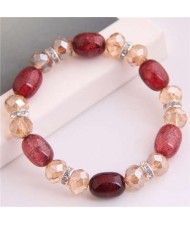 Korean Fashion Artificial Turquoise and Crystal Mixed Style Women Costume Bracelet - Red