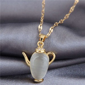 Delicate Jade Teapot Unique Design Fashion Women Costume Necklace