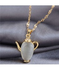 Delicate Jade Teapot Unique Design Fashion Women Costume Necklace