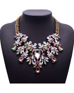 Luminous Colorful Gems Flower Short Bib Fashion Women Statement Costume Necklace