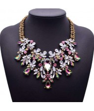 Luminous Colorful Gems Flower Short Bib Fashion Women Statement Costume Necklace