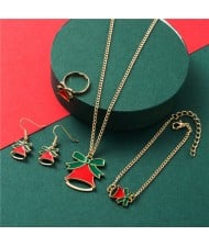 Christmas Fashion Red Bell Design 4 pcs Alloy Jewelry Set
