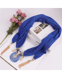 Hollow Vase Design Pendant with Tassel Chains Decoration Design Women Scarf Necklace - Royal Blue