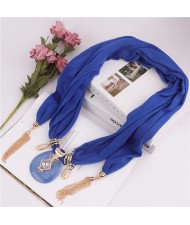 Hollow Vase Design Pendant with Tassel Chains Decoration Design Women Scarf Necklace - Royal Blue